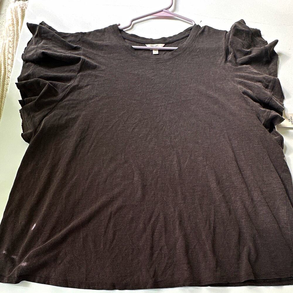 Terra & Sky Womens Plus Size 1X (16W-18W) Grey Flutter Sleeve Crew Neck Top NWT